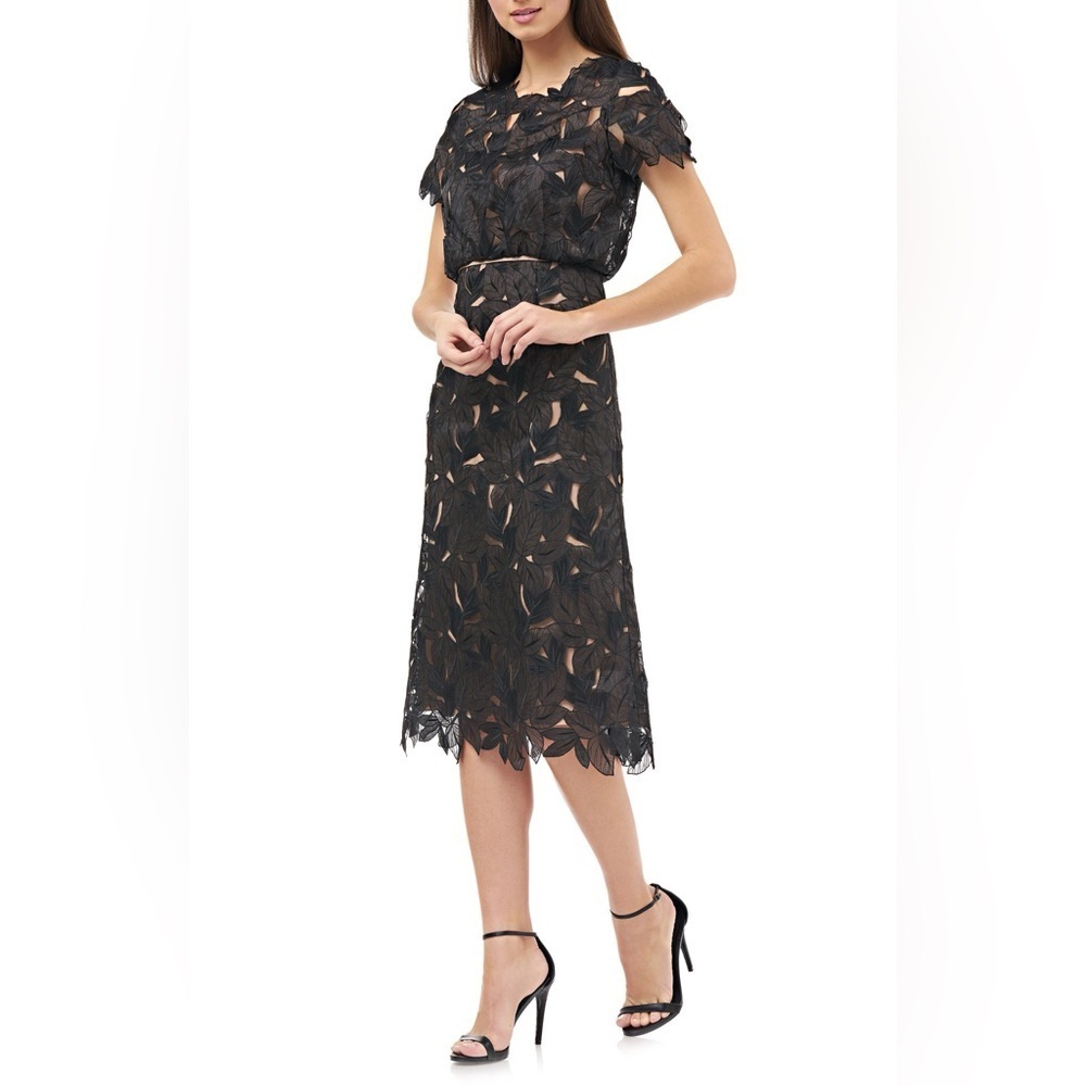 JS Collections Laser Cut Leaf Cocktail Dress Black sz 10